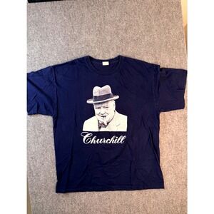 Keya Winston Churchill Graphic Tee XL Navy Blue Cotton Mens TShirt History Cigar